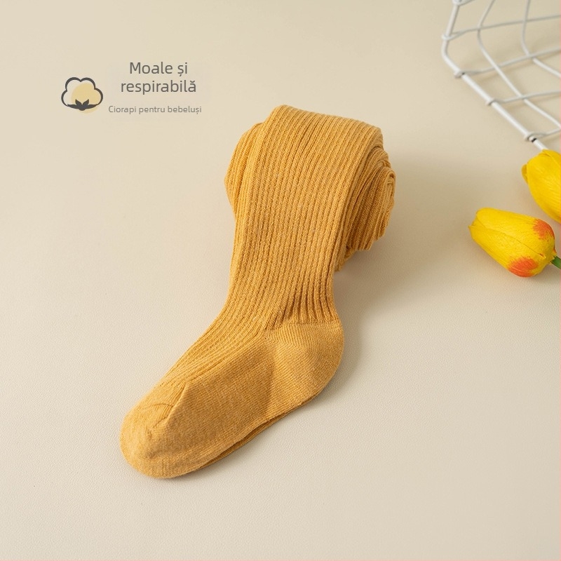 Colanți pentru bebeluși cu model în dungi, tricot Jacquard, amestec din bumbac-poliester, groși, respirabili pentru primăvară-toamnă (nou-născuți și copii mici 1–3 ani)