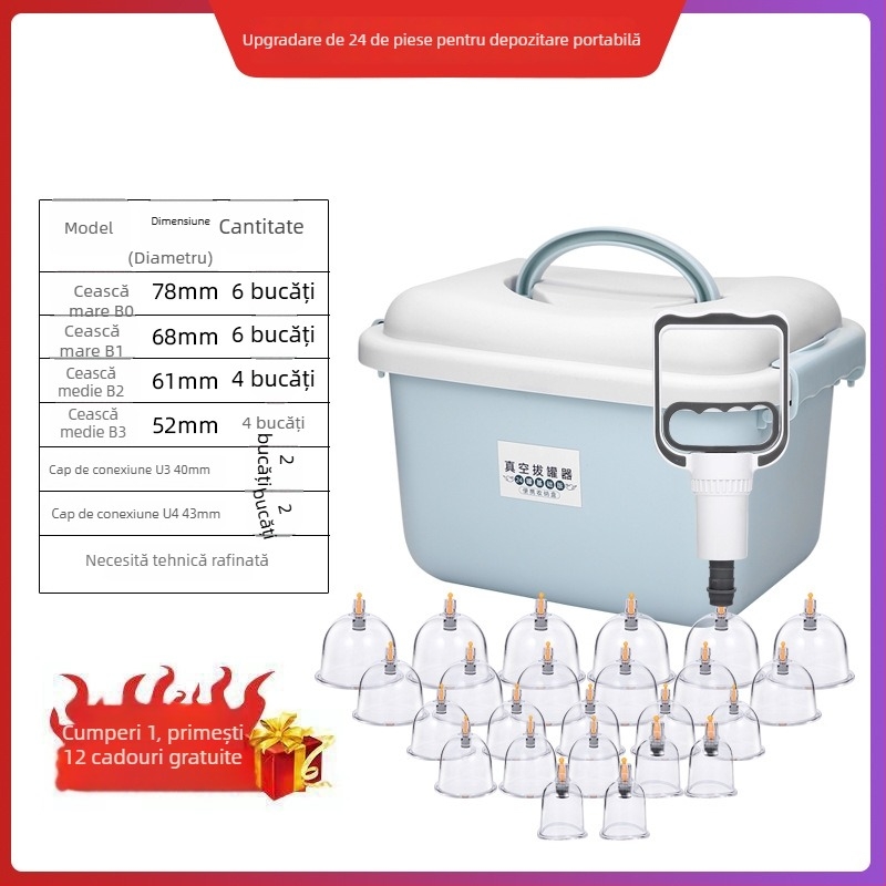 Aparat cu ventuze - ventuzare verticală, pentru uz casnic, construcție fără sticlă, 24 de cupe, 12 seturi într-o cutie