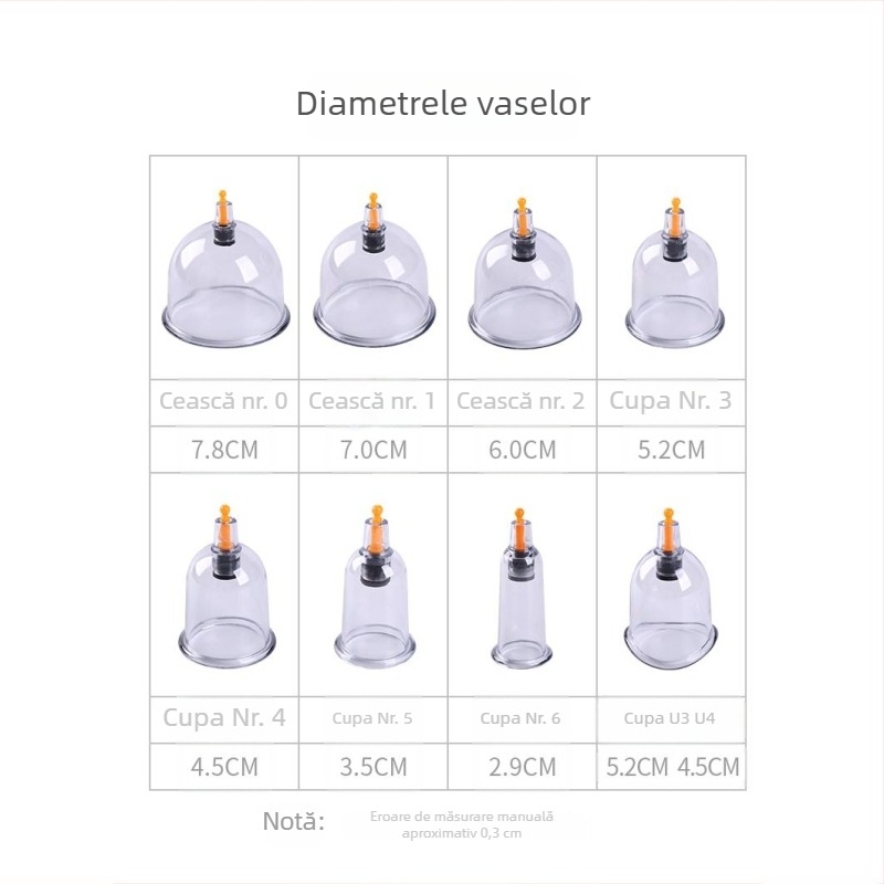 Aparat cu ventuze - ventuzare verticală, pentru uz casnic, construcție fără sticlă, 24 de cupe, 12 seturi într-o cutie