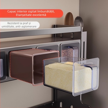 Raft pentru condimente montat pe perete — Ermo, oțel inoxidabil, fără găuri, multistrat, design modern minimalist