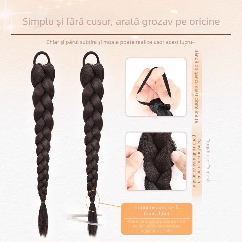 Perucă pentru femei cu coadă împletită, lucrată manual, păr din fir rezistent la temperatură înaltă, nu poate fi vopsită sau permată