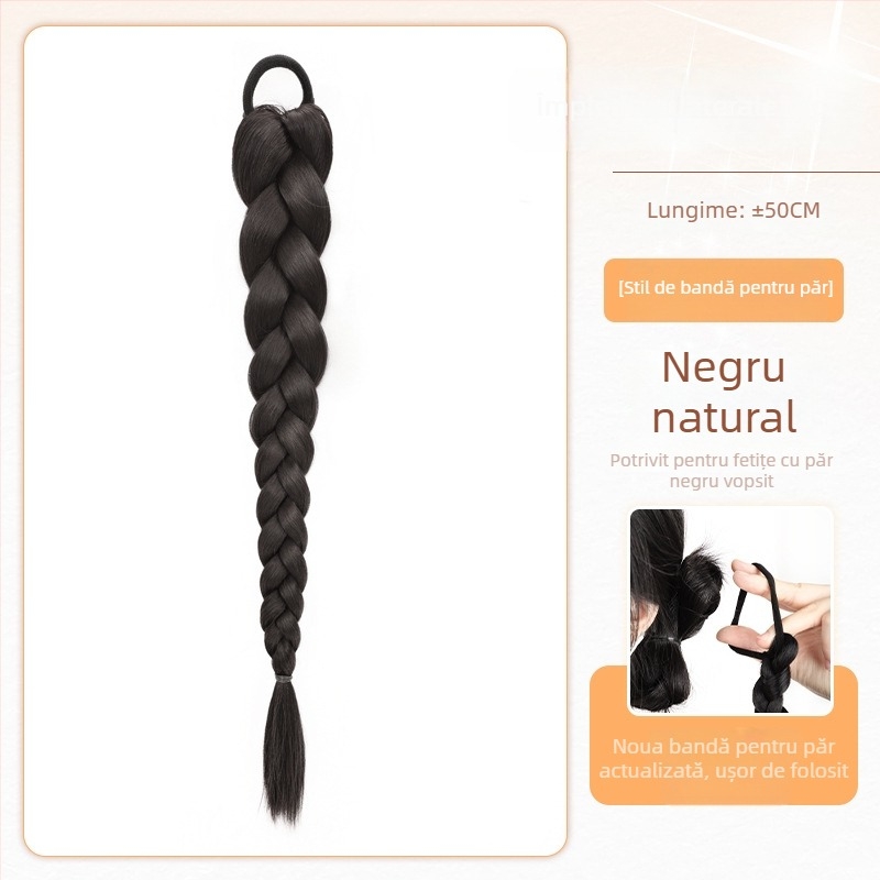 Perucă pentru femei cu coadă împletită, lucrată manual, păr din fir rezistent la temperatură înaltă, nu poate fi vopsită sau permată