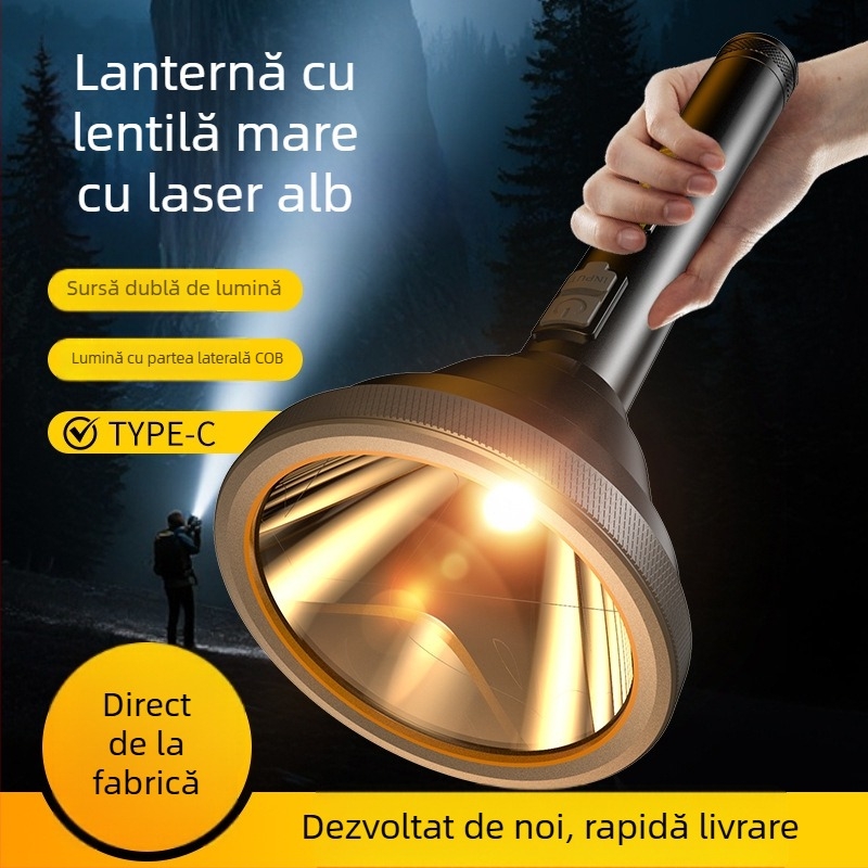 Fenar de mână din aliaj de aluminiu, baterie încorporată reîncărcabilă (18650), LED de 5W, fascicul de 50 m, timp de încărcare 3 ore, pentru exterior