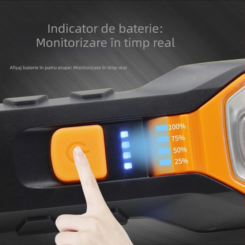 Lampa de lucru magnetică reîncărcabilă cu LED COB, 10W, baterie 1800mAh, pentru reparații auto și activități în aer liber, rază 50-100 m