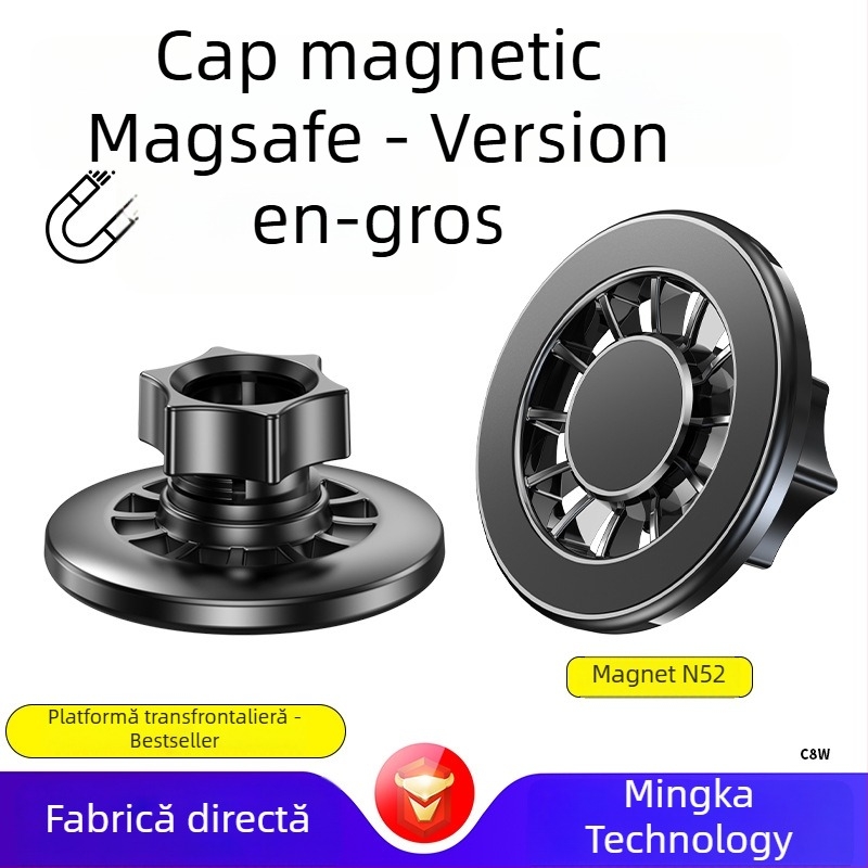 Cap magnetic MagSafe inelar pentru suport auto pentru bord, magnet N52, plastic ABS, montare magnetică, include foi de magnet
