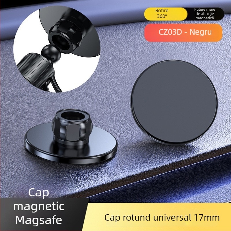 Cap magnetic MagSafe inelar pentru suport auto pentru bord, magnet N52, plastic ABS, montare magnetică, include foi de magnet