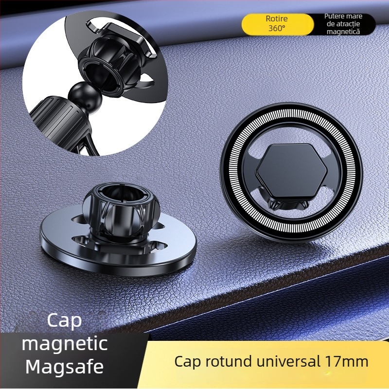 Cap magnetic MagSafe inelar pentru suport auto pentru bord, magnet N52, plastic ABS, montare magnetică, include foi de magnet