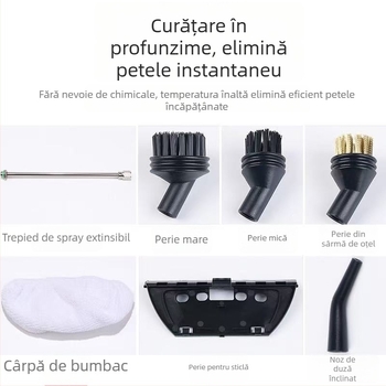 Curățător cu abur de înaltă temperatură - 1500W, capacitate 701–900 ml, reglaj temperatură în trei trepte, alimentare cu baterie uscată