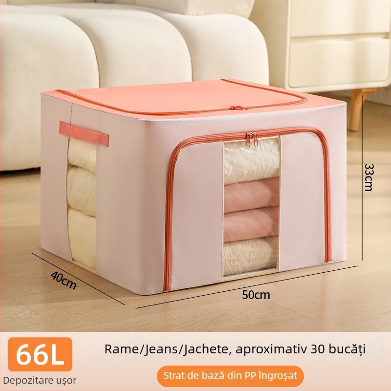 Cutie depozitare din țesătură Morandi serie — 600D Oxford cu cadru de oțel întărit, pliabilă, protecție împotriva prafului și umezelii, capacitate 24L/66L/100L