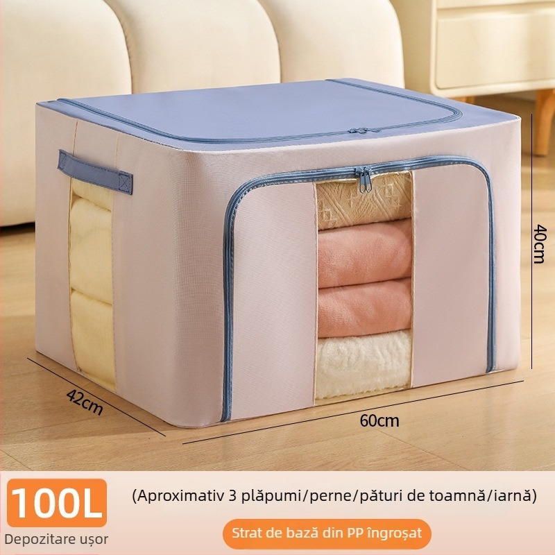Cutie depozitare din țesătură Morandi serie — 600D Oxford cu cadru de oțel întărit, pliabilă, protecție împotriva prafului și umezelii, capacitate 24L/66L/100L