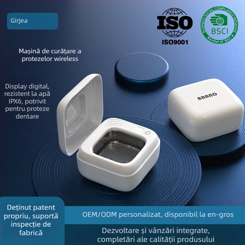 Dispozitiv fără fir pentru curățarea protezelor cu ultrasunete | Alimentare USB | Tensiune 7.4V | Putere 18W | Rezistent la apă IPX6 | Capacitate ≤ 300 ml