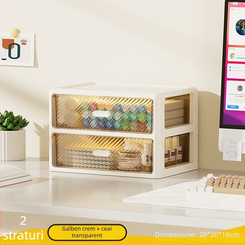 Cutie de depozitare pentru birou cu raft cu sertare, organizator transparent cu mai multe niveluri, din plastic, capacitate 35 L