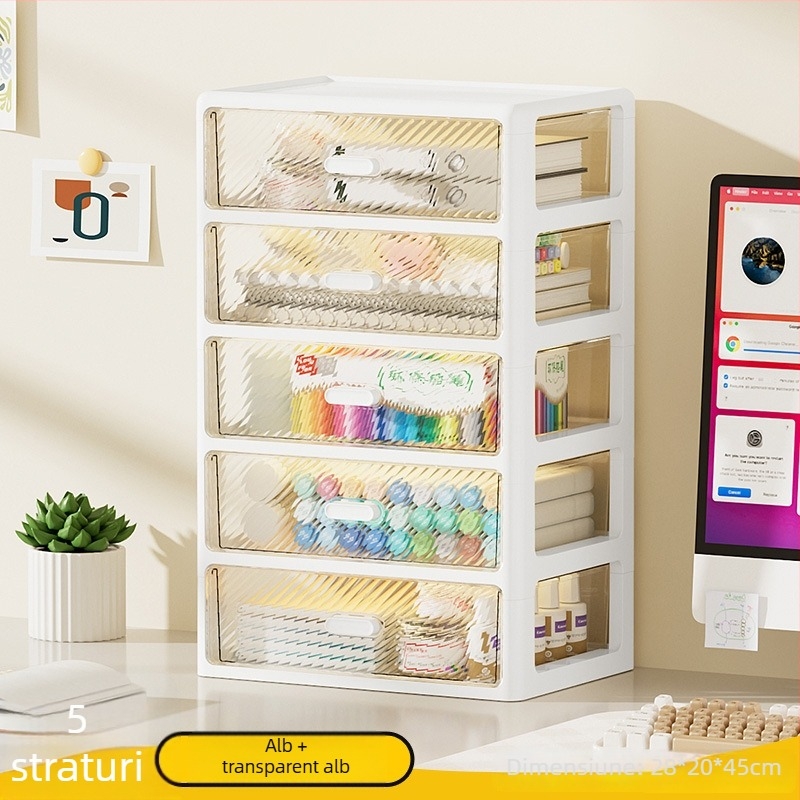 Cutie de depozitare pentru birou cu raft cu sertare, organizator transparent cu mai multe niveluri, din plastic, capacitate 35 L