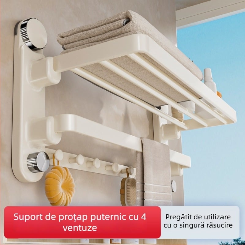 Oginsk suport metal pentru prosoape de baie, prindere cu ventuză, fără găuri, cu tijă de agățare integrată