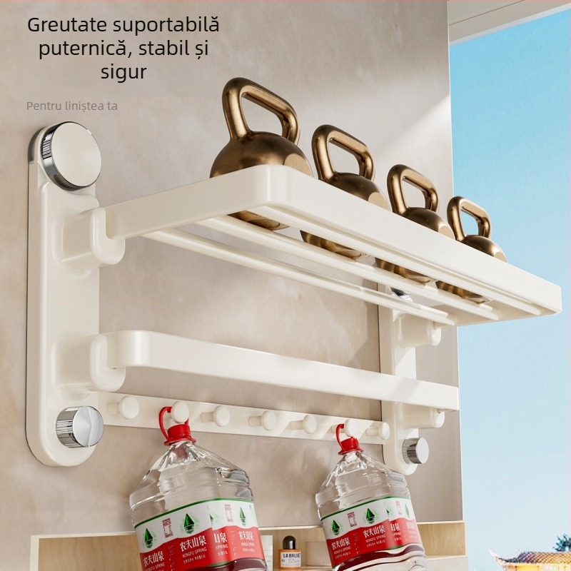 Oginsk suport metal pentru prosoape de baie, prindere cu ventuză, fără găuri, cu tijă de agățare integrată