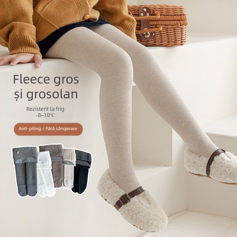 Colanți termici pentru fetițe, căptuțiți cu fleece, lungime gleznă, talie înaltă, iarnă, 85% poliester