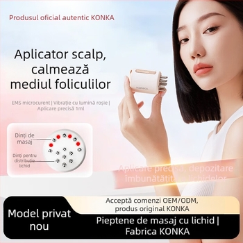 Konka KAMQ-1629-T dispozitiv pentru îngrijirea scalpului, cu aplicare de minoxidil, terapie cu lumină roșie, microcurent și masaj prin vibrații, pieptene ghid pentru lichid
