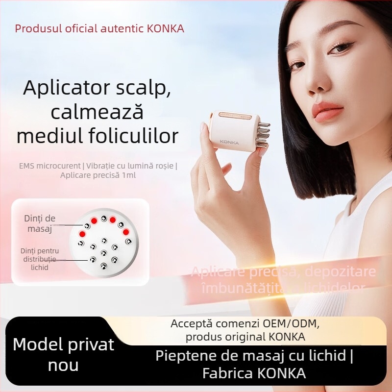 Konka KAMQ-1629-T dispozitiv pentru îngrijirea scalpului, cu aplicare de minoxidil, terapie cu lumină roșie, microcurent și masaj prin vibrații, pieptene ghid pentru lichid