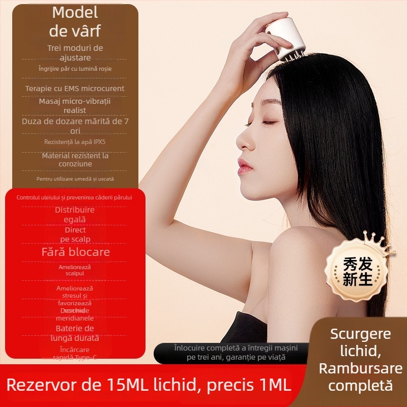 Konka KAMQ-1629-T dispozitiv pentru îngrijirea scalpului, cu aplicare de minoxidil, terapie cu lumină roșie, microcurent și masaj prin vibrații, pieptene ghid pentru lichid