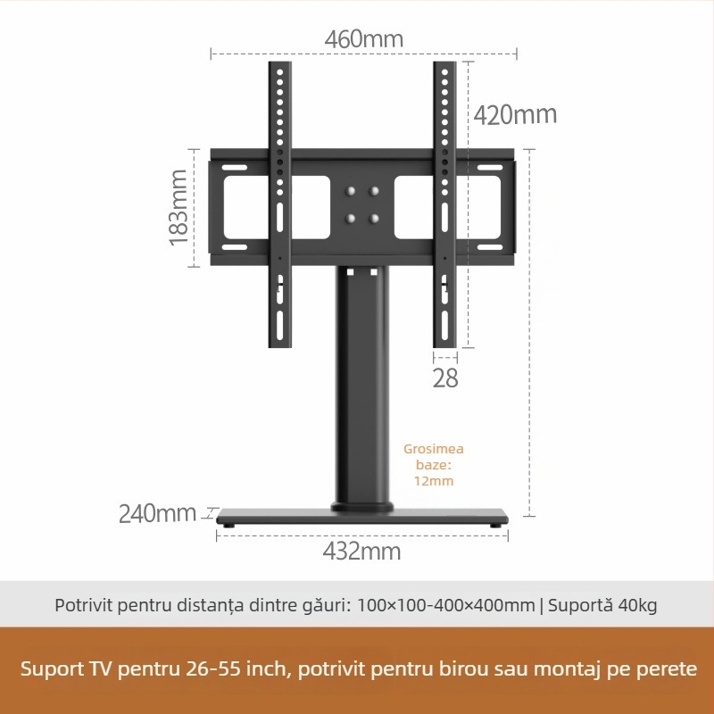 Bază universală pentru TV și suport de perete, control mecanic, braț din fier, capacitate de încărcare peste 15 kg