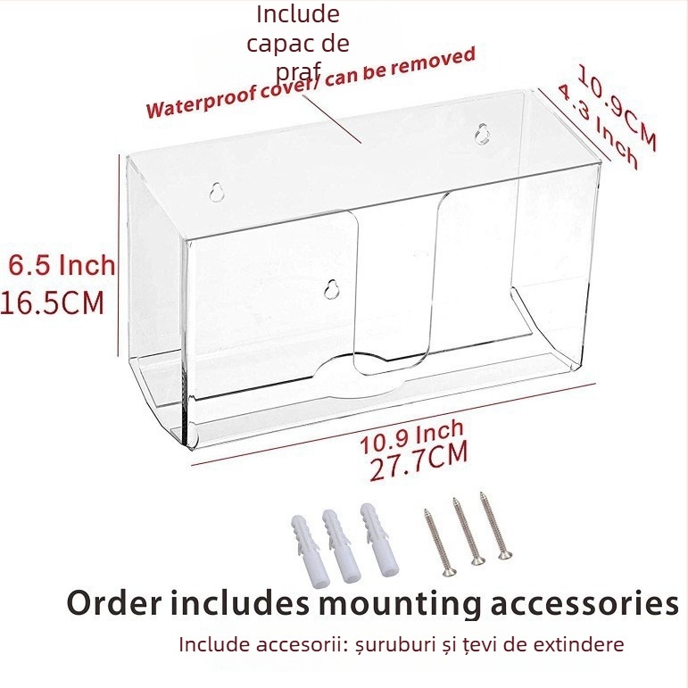 Cutie de șervețele montată pe perete din plastic, cu șervețele detașabile, rezistentă la apă și multifuncțională.