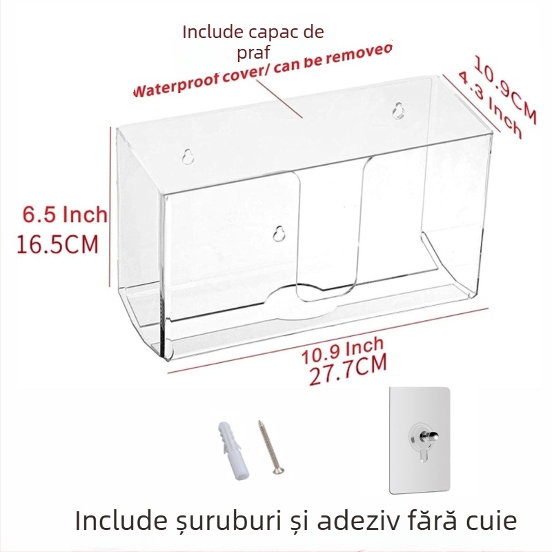Cutie de șervețele montată pe perete din plastic, cu șervețele detașabile, rezistentă la apă și multifuncțională.