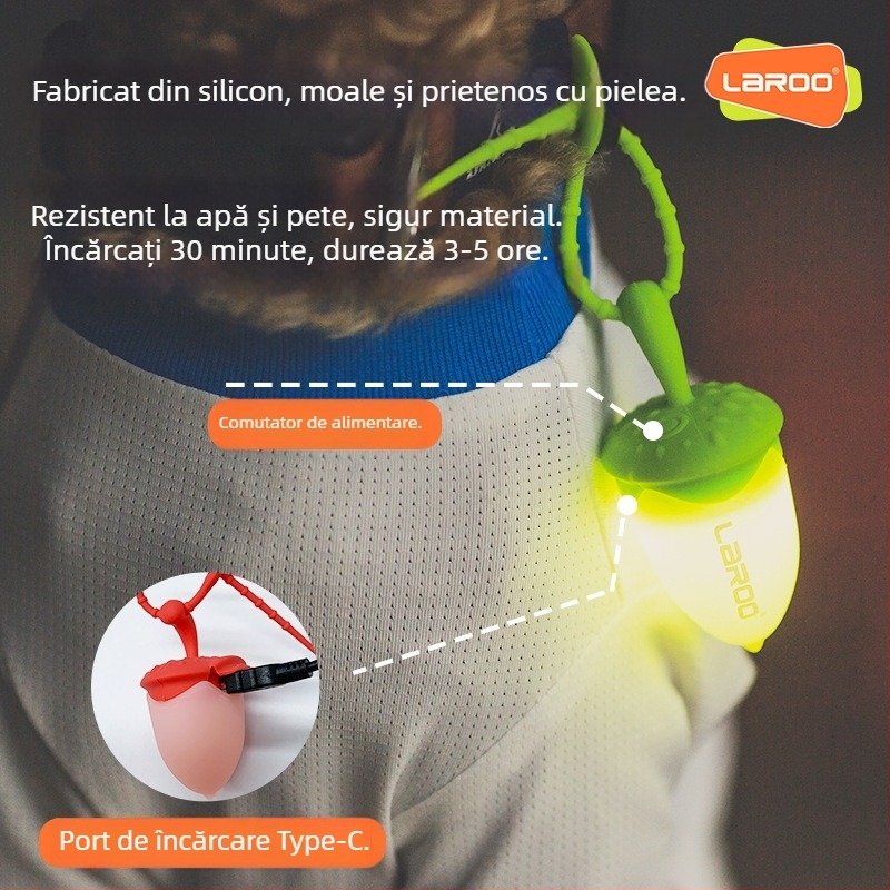 Pandantiv luminos pentru câine – silicon, LED, reîncărcabil, stil desen animat, anti-pierdere