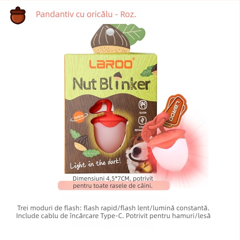 Pandantiv luminos pentru câine – silicon, LED, reîncărcabil, stil desen animat, anti-pierdere