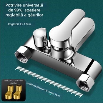 Set de duș încastrat pe perete din cupru, cu funcții de spray, masaj, bule și ploaie; cap de duș rotund; temperatură de lucru 0-80°C