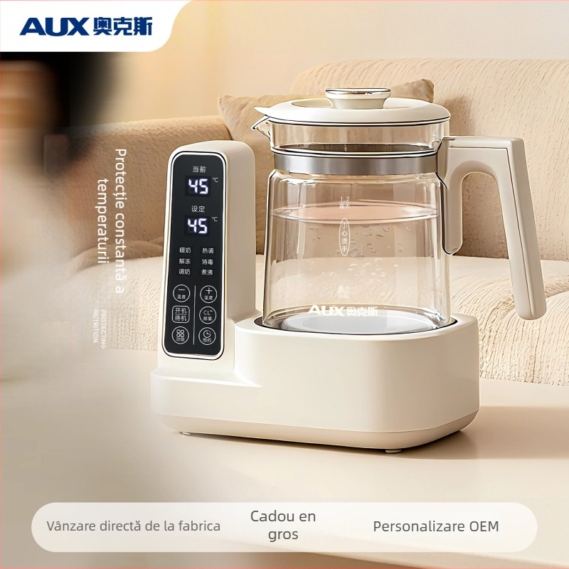 Aux 2 în 1 ceainic din sticlă pentru apă și încălzire lapte, 800W, 220V, model Aas-12azx-89a, control inteligent al temperaturii