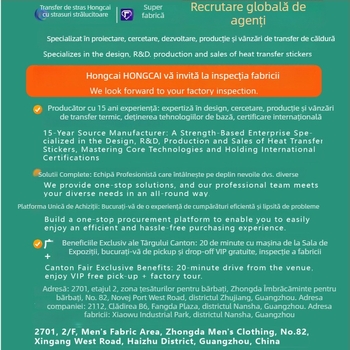 Etichetă de transfer termic pentru marcaj de spălare pe haine — Proces ștampilare la cald, Brand Hongcai, Aplicabil la lenjerie, șapcă, genți și textile