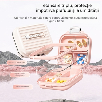 Cutie portabilă pentru medicamente, 7 zile, cu compartimente etanșe protejate împotriva luminii (PP, model MZ-A41215)