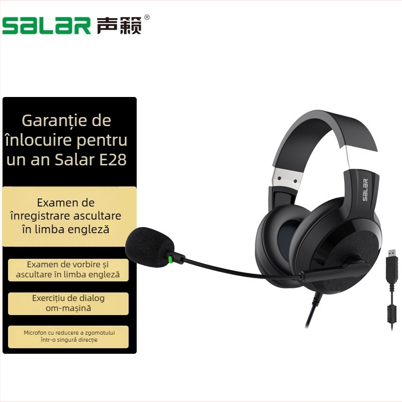 Set de căști USB cu fir, cu placă de sunet încorporată și microfon, difuzoare de 40 mm, răspuns în frecvență 20 kHz, impedanță 32 Ω, lungime cablu 2,7 m