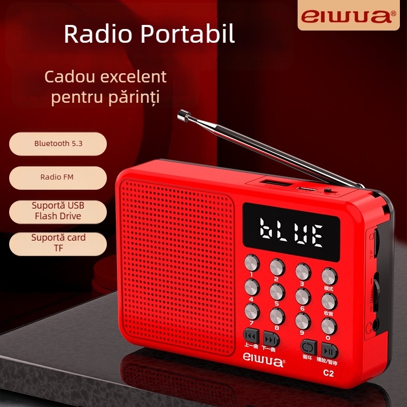 C6 player MP3 karaoke Bluetooth multifuncțional cu afișaj digital; redare USB/TF; Ieșire 5W; SNR ≥53 dB; baterie 1000–1999 mAh