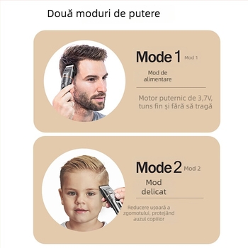 Mașină de tuns electrică pentru uz casnic - lame ceramice, baterie încorporată 1000-1200 mAh, autonomie 1-3 h, corp complet lavabil, afișaj digital