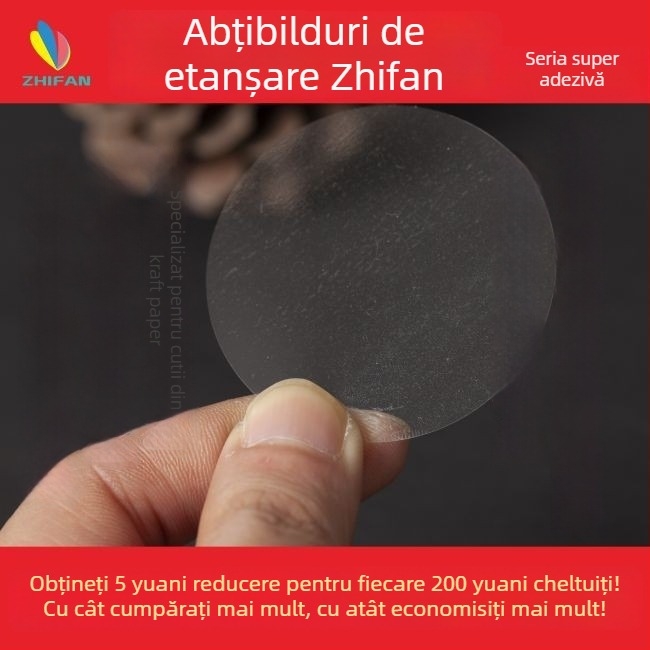 Etichetă circulară de sigilare din BOPP pentru cutii, adeziv pe bază de ulei, tăiere cu matriță, 0.025/0.05 mm, imprimare logo, 20-100°C