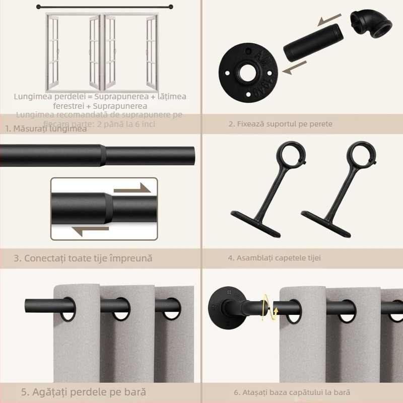 Bară pentru perdea - Extensibilă, Stil Industrial Nordic, Oțel cu carbon, Personalizabilă, Etichetă privată licențiată, Brand: Ijiale