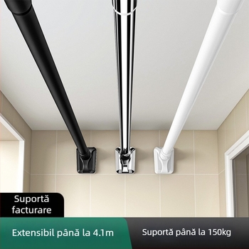 Laijie bară telescopică pentru duș fără găuri, fără montaj, pentru uscat haine pe balcon, oțel inoxidabil, stil modern minimalist