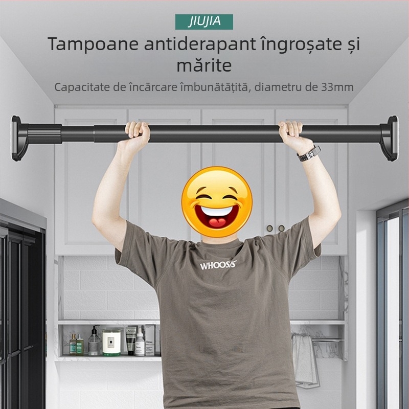 Laijie bară telescopică pentru duș fără găuri, fără montaj, pentru uscat haine pe balcon, oțel inoxidabil, stil modern minimalist