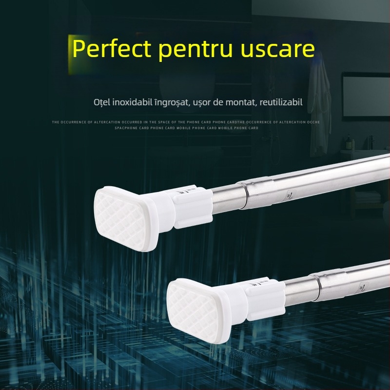 Bară telescopică din oțel inoxidabil pentru baie, pentru perdele și haine — montaj fără găuri