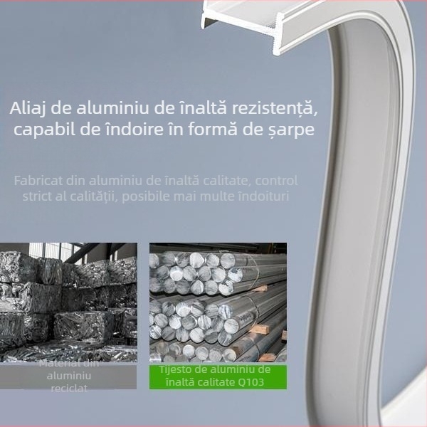 Sistem de șine pentru perdele din aluminiu — șine curbate și drepte, pentru fereastră în unghi, montaj de sus sau pe lateral, șine simple sau duble, glisare silențioasă