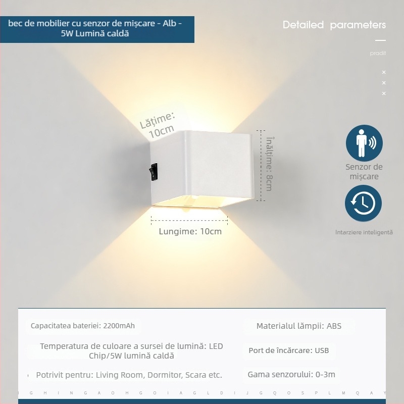 Lampa de perete cu senzor de mișcare – LED, abajur PVC, corp din acrilic, tensiune ≤36V