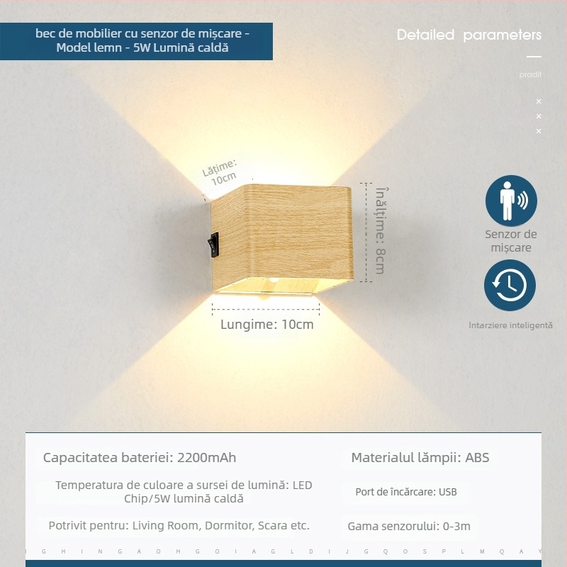 Lampa de perete cu senzor de mișcare – LED, abajur PVC, corp din acrilic, tensiune ≤36V