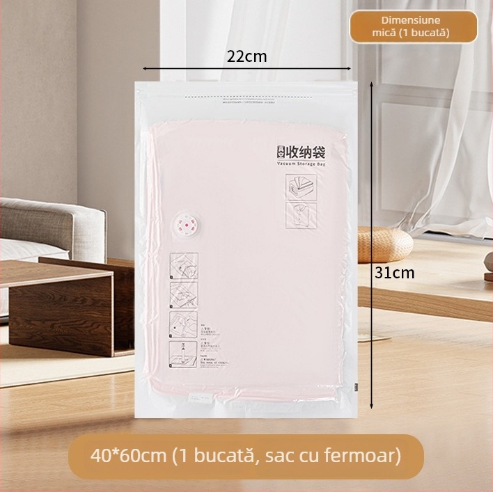 Sac vacuum pentru haine, uz casnic, cu pompă, material PET+PE, model sac de comprimare