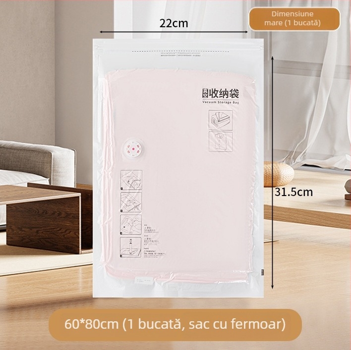 Sac vacuum pentru haine, uz casnic, cu pompă, material PET+PE, model sac de comprimare