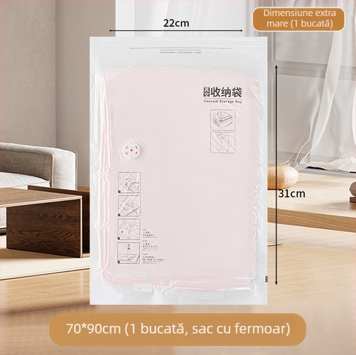 Sac vacuum pentru haine, uz casnic, cu pompă, material PET+PE, model sac de comprimare