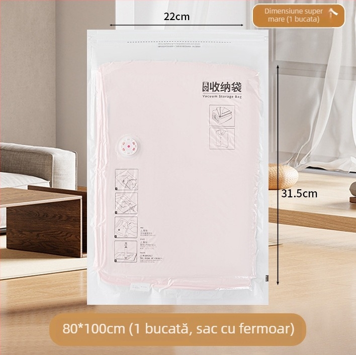 Sac vacuum pentru haine, uz casnic, cu pompă, material PET+PE, model sac de comprimare