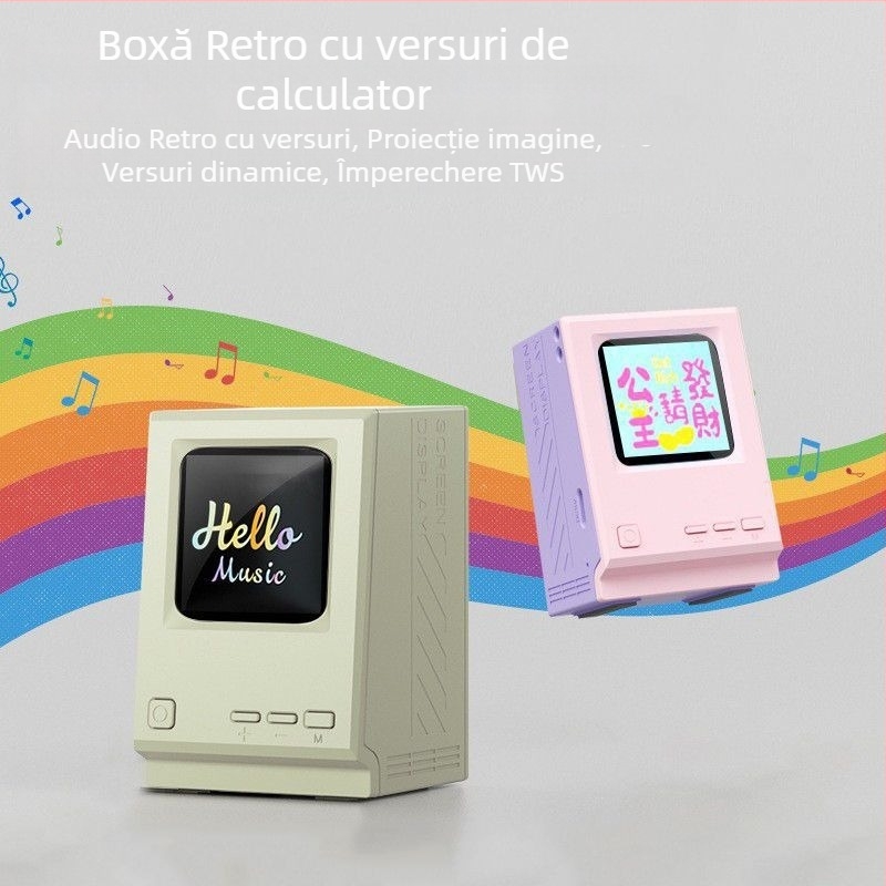 Difuzor Bluetooth de birou cu baterie încorporată 500–800mAh, 5W, Bluetooth 5.3, răspuns în frecvență 100Hz–20kHz, ceas de alarmă