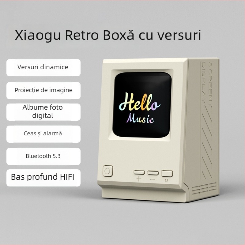 Difuzor Bluetooth de birou cu baterie încorporată 500–800mAh, 5W, Bluetooth 5.3, răspuns în frecvență 100Hz–20kHz, ceas de alarmă