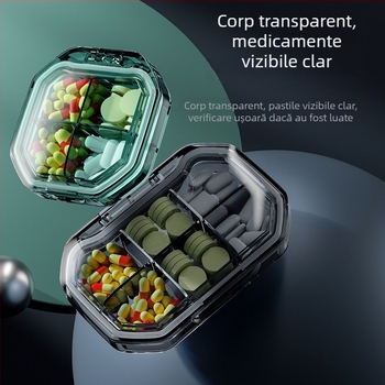Cutie pentru medicamente MZ-A01, din PC plastic, cu capac și compartimente, organizator săptămânal portabil